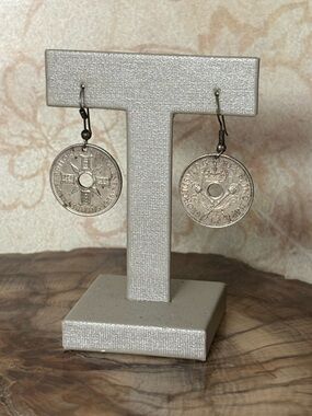 1945 Silver Coins Territory of New Guinea One Shilling Sterling Earrings
